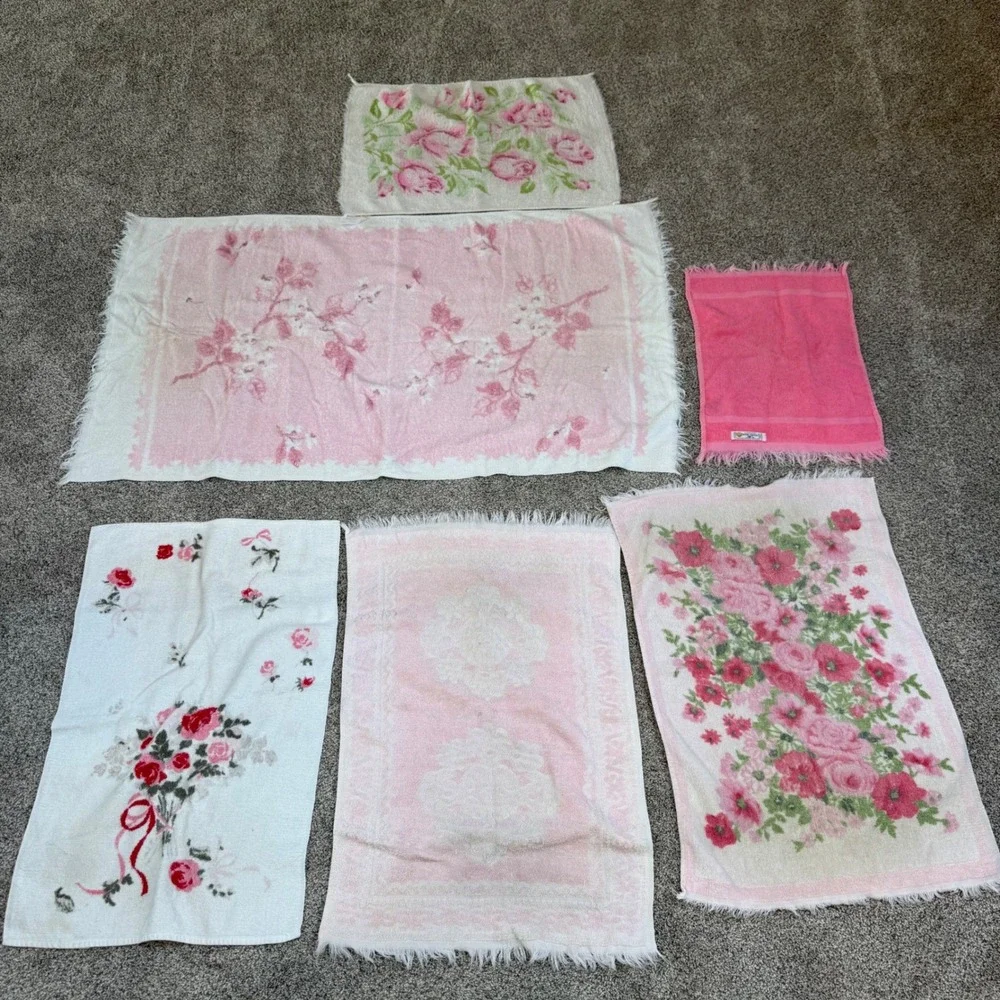 Vintage Cannon Royal Family Floral Hand Towel Lot 6pc Cottagecore Retro